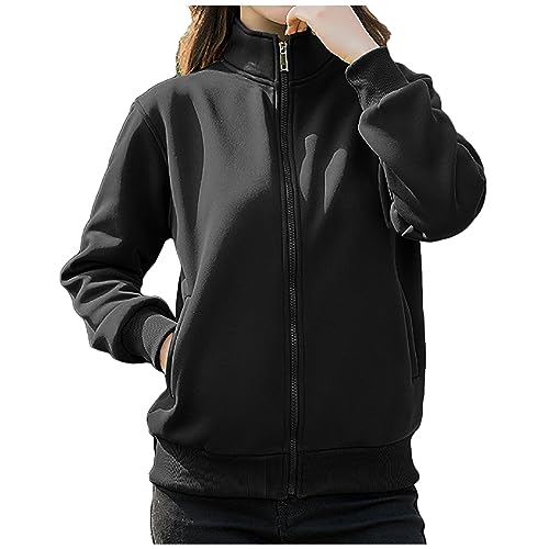 Zip Sweatshirt Women Solid Color Sweat Shirt Long Sleeves Sweatshirts Drawstring Shirts Classic Casual Pullover