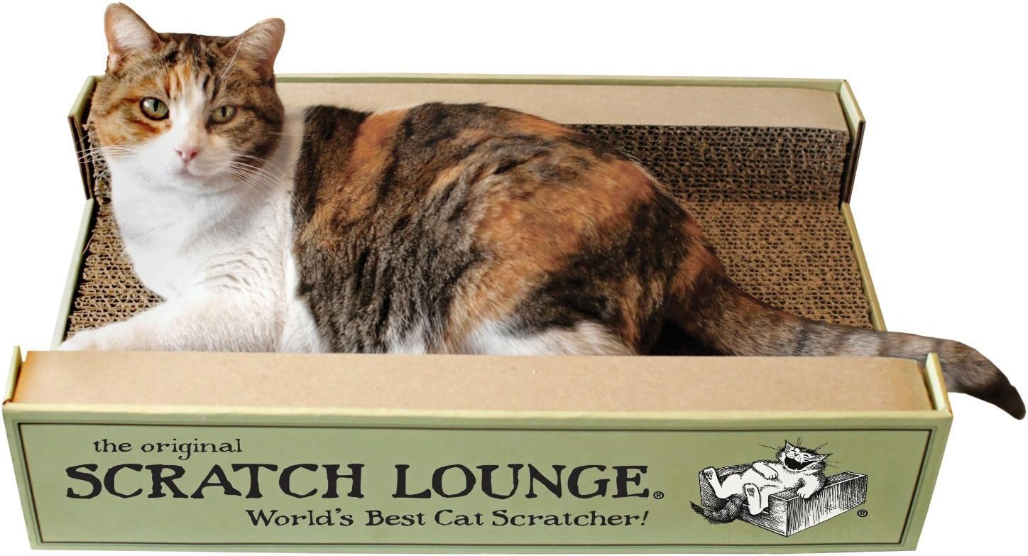 Cardboard Cat Scratcher & Lounger for Large Cats - XL 13x22 with Reversible Floor & Catnip - Heavy Duty Durable Bed Lasts 10x Longer Than Conventional Scratchers