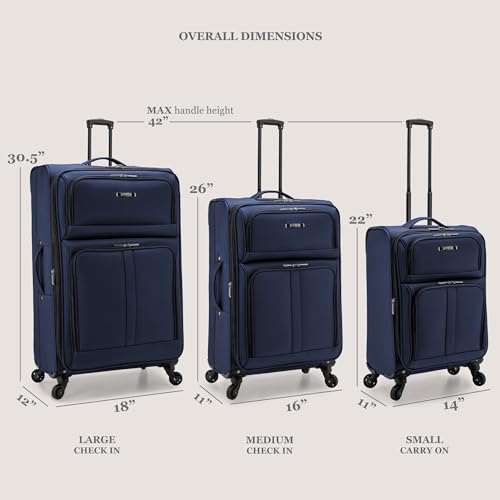U.S. Traveler Anzio Softside Expandable Spinner Luggage, Navy, 3-Piece Set (22/26/30)