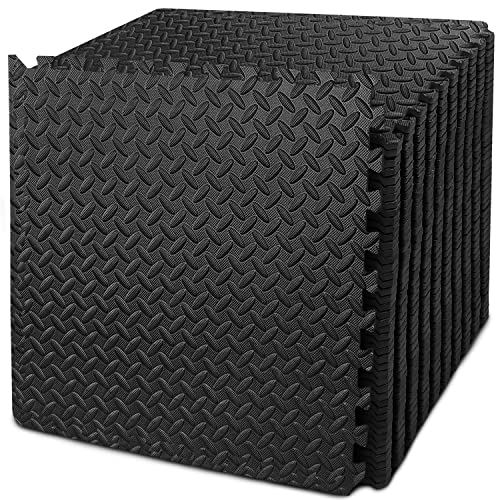BEAUTYOVO Puzzle Exercise Mat with 12/24/48 Tiles Interlocking Foam Gym Mats, 24'' x 24'' EVA Foam Floor Tiles, Protective Flooring Mats for Gym Equipment