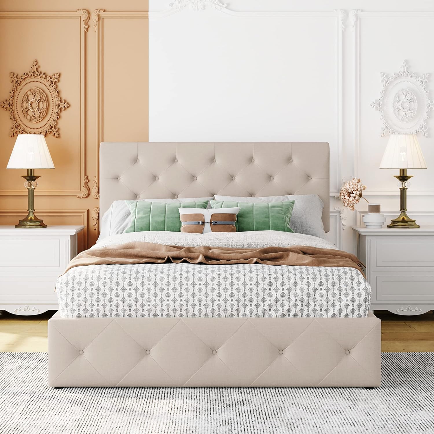 Merax Full Size Upholstered Platform Bed with a Hydraulic Storage System - Beige