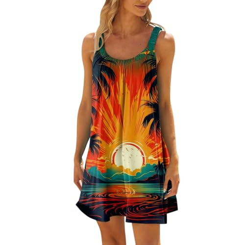 Dresses for Women 2024 Sleeveless Printed Beach Dress Cute Sling U Neck Sundresses Swing Elegant Tank Dresses