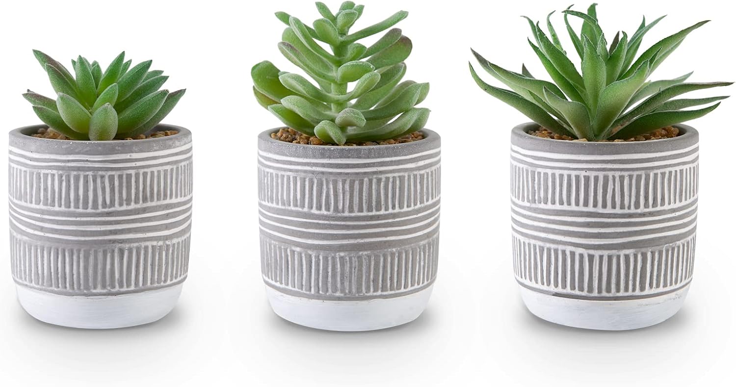 CEWOR Succulents Plants Artificial 3 Pack Mini Fake Plants Bathroom Decor Aesthetic for Living Room Bedroom Aesthetic Home Kitchen Decor