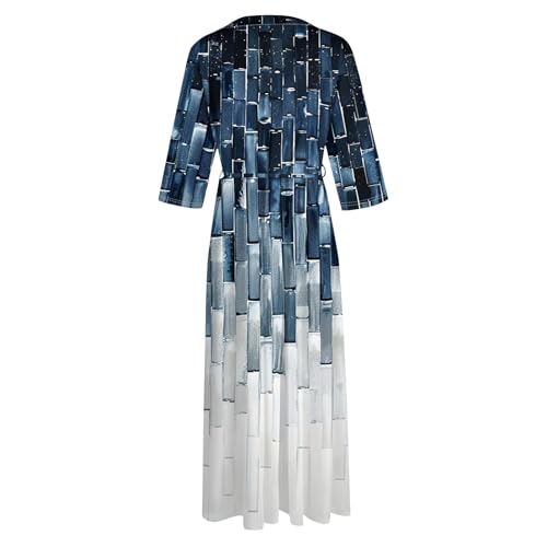 Dresses for Women 2024 A-Line Lace-Up Maxi Dress Boho Floral Button Dress 3/4 Sleeve Lapel Neck Casual Long Dress