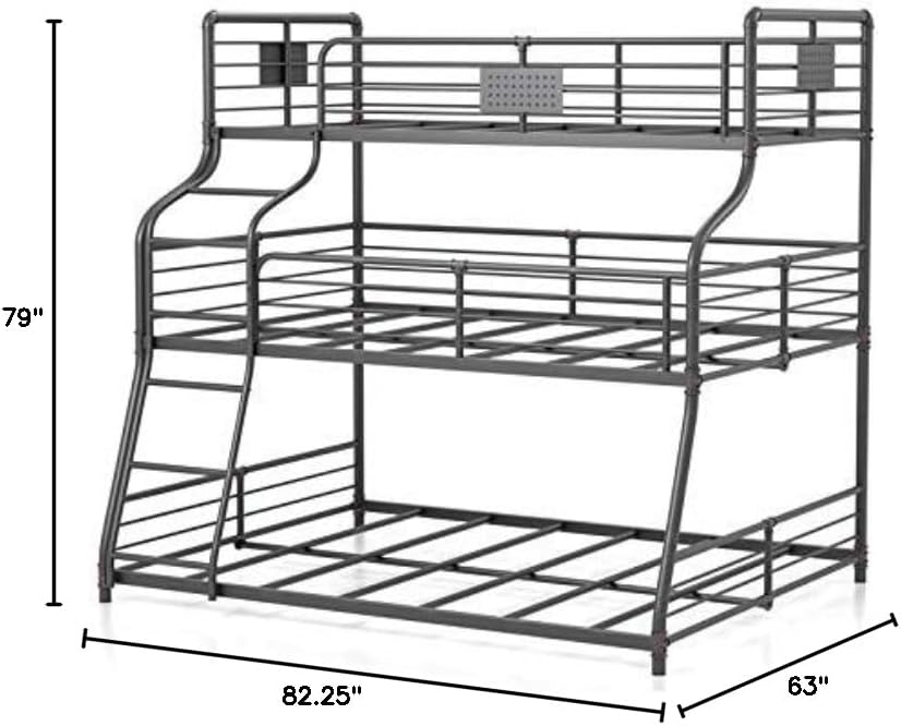 Pemberly Row Modern Metal Twin/Full/Queen Triple Bunk Bed in Black