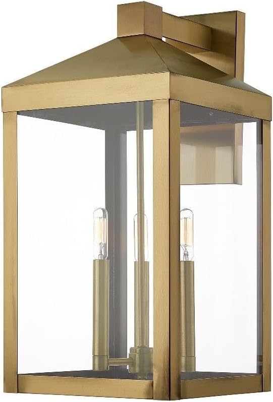 Livex Lighting 20585-01 Nyack Antique 3 Light Outdoor Wall Lantern, Brass