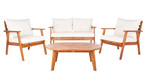 Safavieh PAT7050B Collection Deacon Natural and Navy 4-Piece Outdoor Patio Set