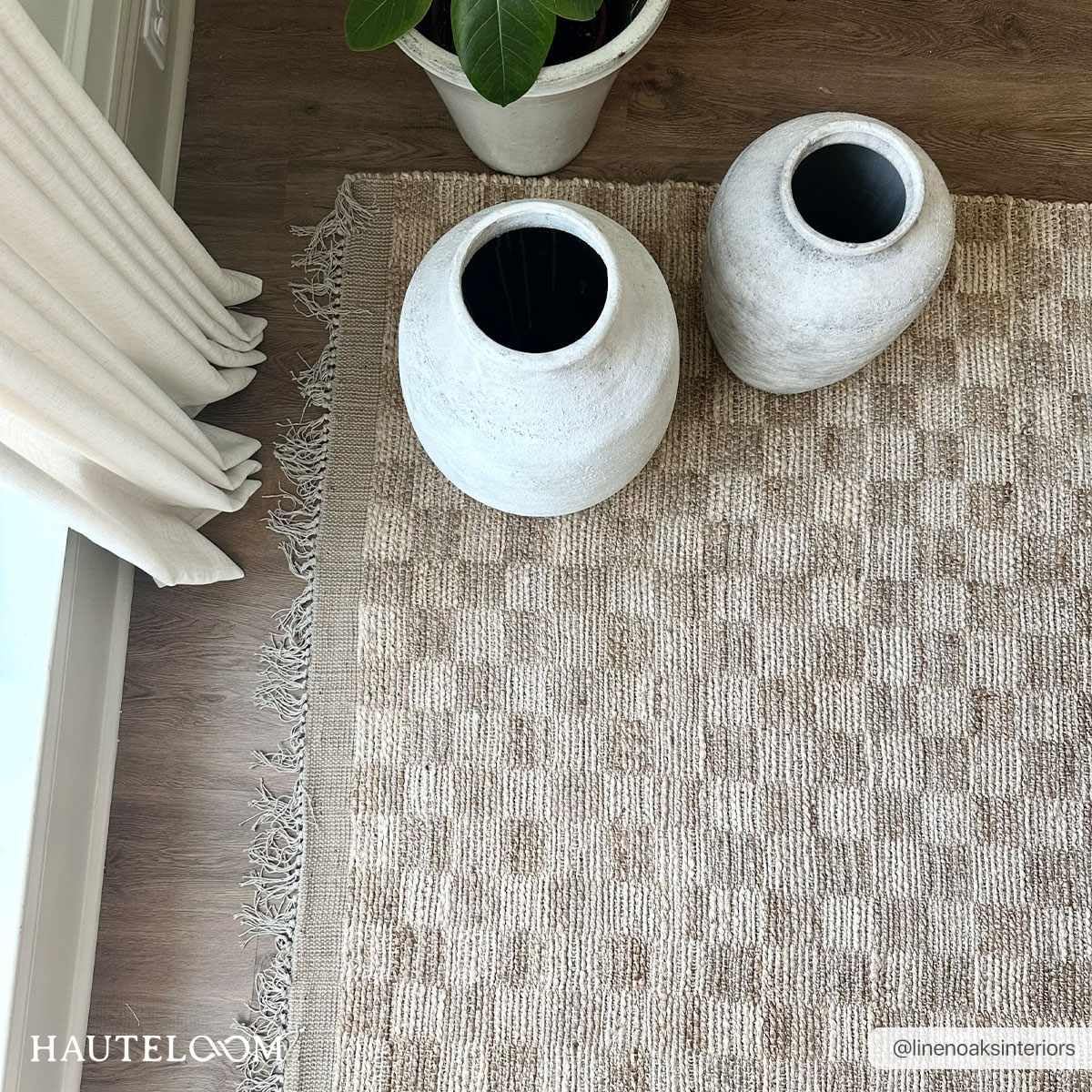 Hauteloom Ionut Sea Grass Jute Rug - Natural Fiber Area Rug - Natural Farmhouse Checkered Carpet - Rattan Wicker - Brown, Beige, Cream - 5' x 7'6