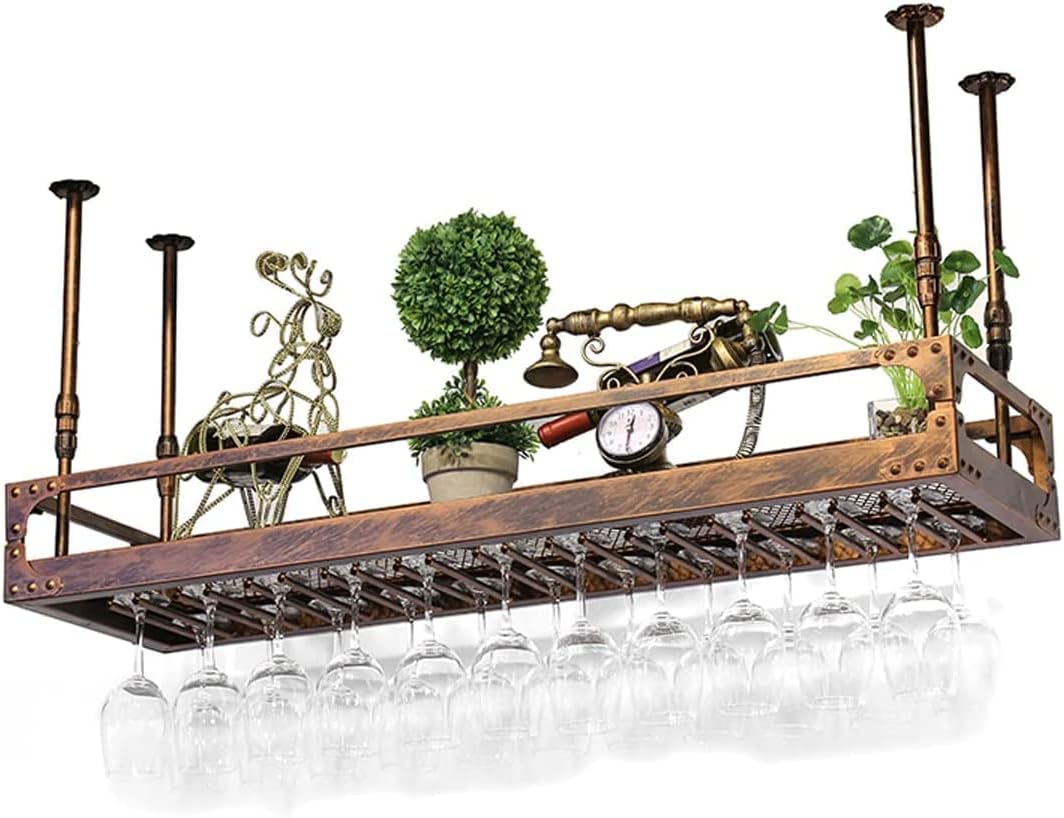 Hanging Wine Glass Rack, Industrial Vintage Metal Bar Wine Glass Hanging Rack,Coppery Wall-Mounted Wine Glass Rack Perfect for Bar Cafe Kitchen,Bronze,60x35cm The New Fashionable