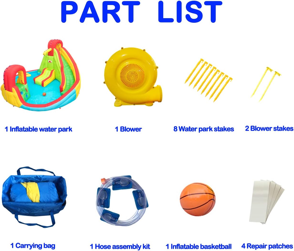 Inflatable Water Park with Blower Dual Water Slide, Climbing Wall, Water Gun, Splash Pool, Lounge, Basketball Hoop and Big Slide