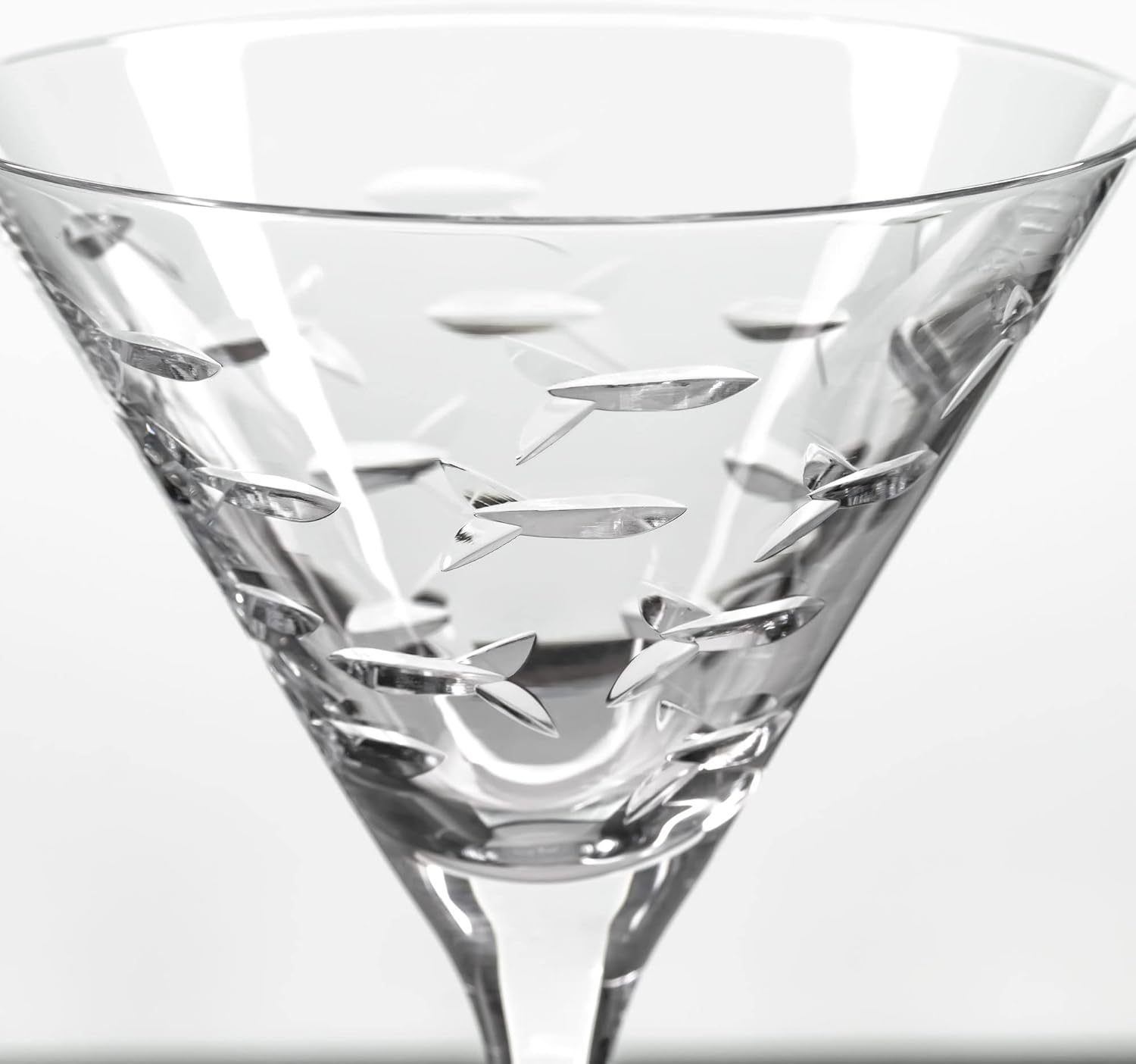 Rolf Glass School of Fish Martini Glass - Set of 4 Stemmed 10 oz. Martini Glasses - Lead-Free Glass - Diamond-Wheel Engraved Cocktail Glasses - Made in the USA