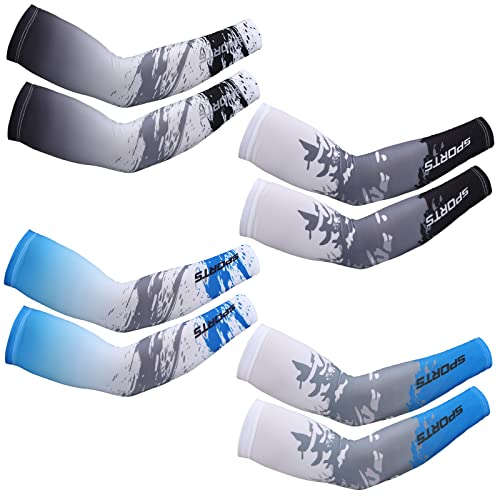 Newcotte 4 Pairs UV Sun Protection Arm Sleeves Cooling Sports Sleeve Anti Slip Ice Silk Arm Warmers Arm Covers for Men Women