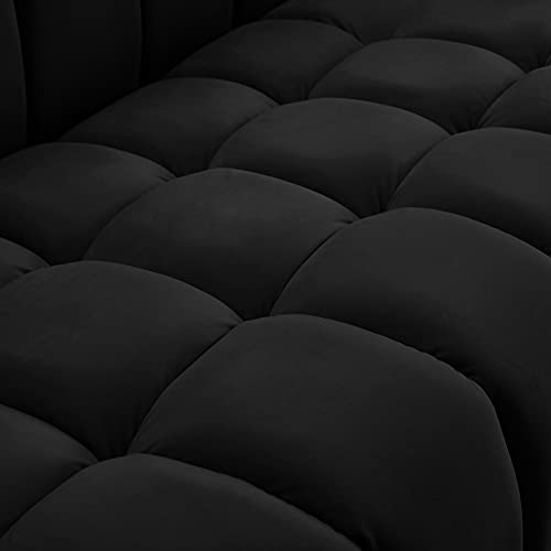 Meridian Furniture Gwen Collection Velvet Upholstered Loveseat with Deep Biscuit Tufting, Navy