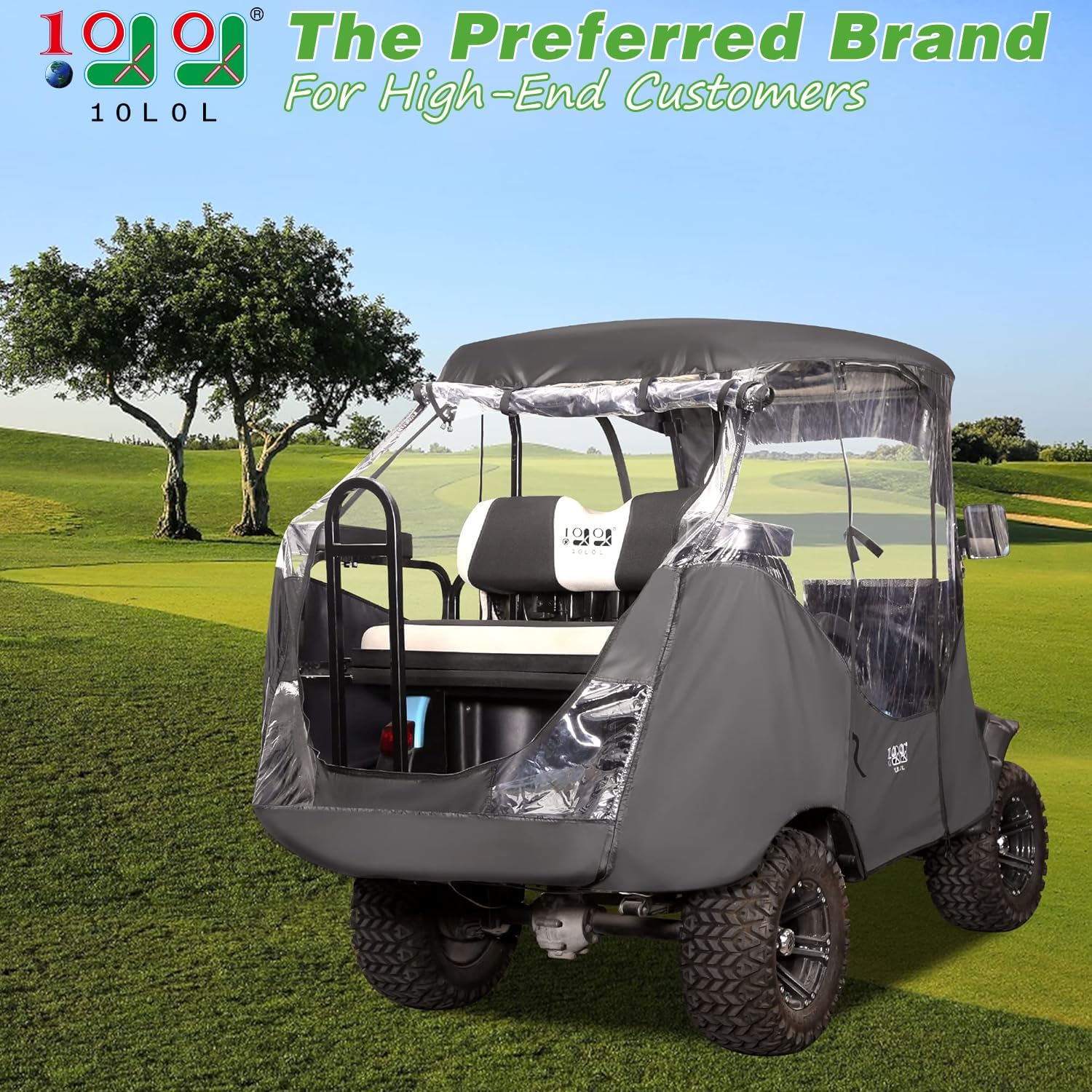 10L0L 4 Passenger 600D Golf Cart Driving Enclosure for Club Car Precedent,4 Side Opening Club Car Precedent Winter Driving Cover with Security Side Mirror Openings (people could seat in the rear seat)