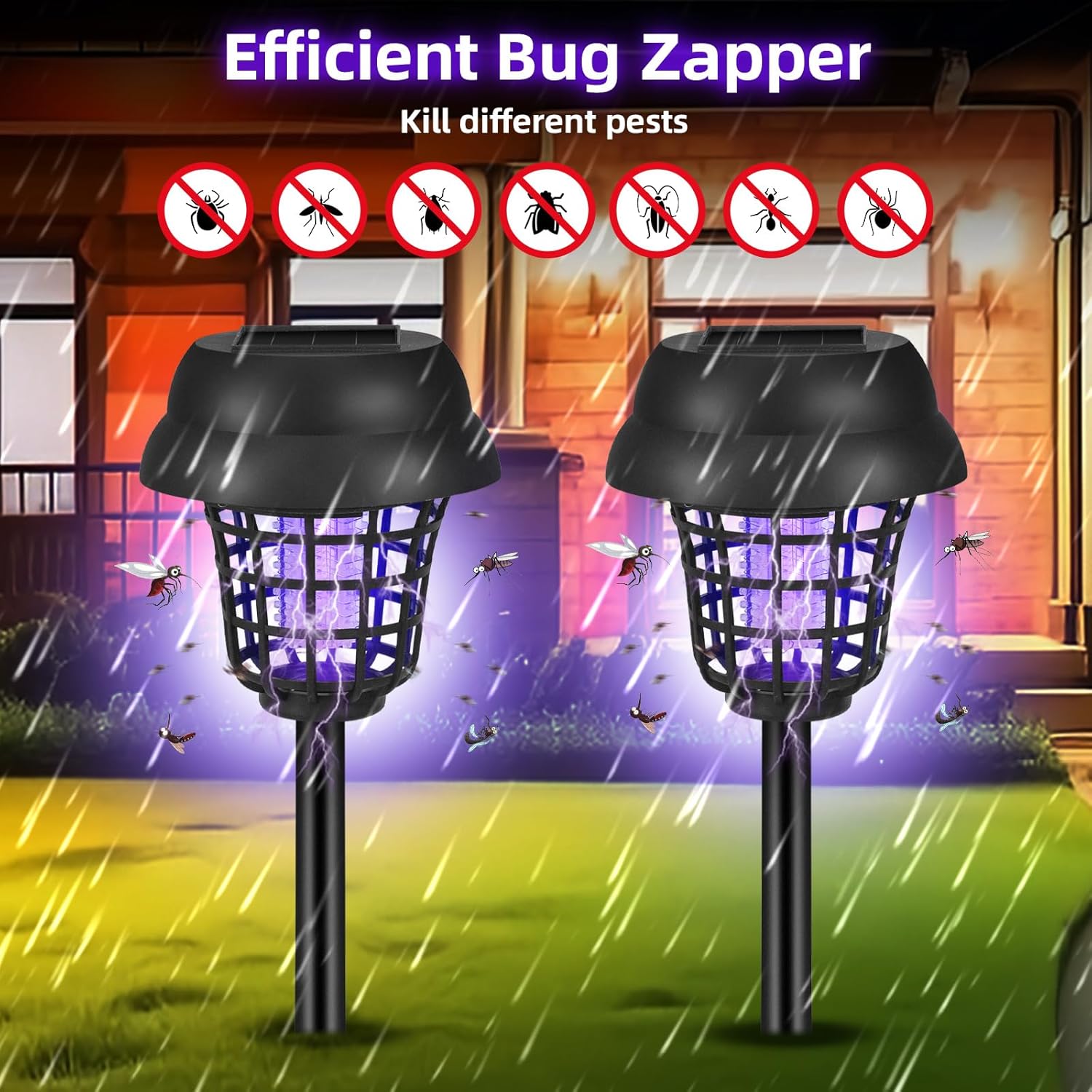 2024 New Solar Bug Zapper Outdoor,Mosquito Zapper Outdoor Mosquito Killer for Bug Gnat Fly Small Flying Insect Mosquito Repellent for Patio Yard Garden Farm,Waterproof Bug Lights for Outside(4 Pack)