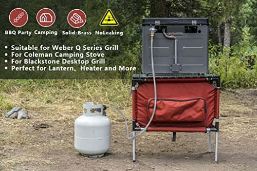 GasSaf 6FT Propane Adapter Hose 1lb to 20lb Propane Connection, Stainless Braided Propane Hose Fit for Weber Q 1200, Coleman Grill,Camping Stove, Heater and More