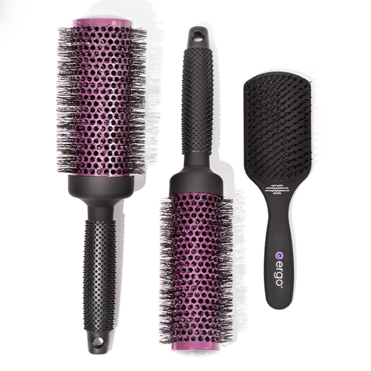 The Super Gentle Collection - ERG53: 2 Inch and ERG43: 1 Inch Professional Wet/Dry Roller Hair Brush for Blow Drying, ER750 Detangling Paddle Brush