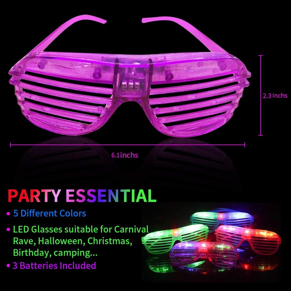 AY 60 Pack Glow in The Dark LED Glasses, Light Up Neon Party Favors for Kids & Adults, Christmas Wedding Party Supplies, 5 Colors Individually Packaged