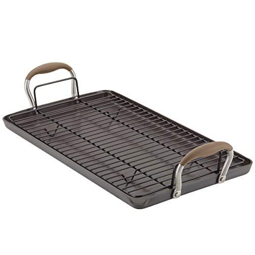 Anolon Advanced Home Hard Anodized Nonstick Deep Square Grill/Griddle Pan with Pour Spouts, 11 Inch, Onyx