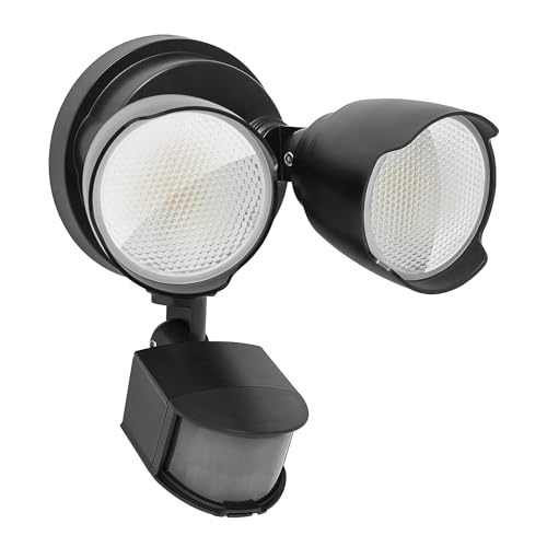 15W 1500 Lumen LED Security Lights with Motion Sensor Outdoor, 3000K/5000K Light, IP65 Waterproof, Dusk to Dawn, Dual-Head Motion Detected Flood Wall Light for Garage Yard Porch (Black)