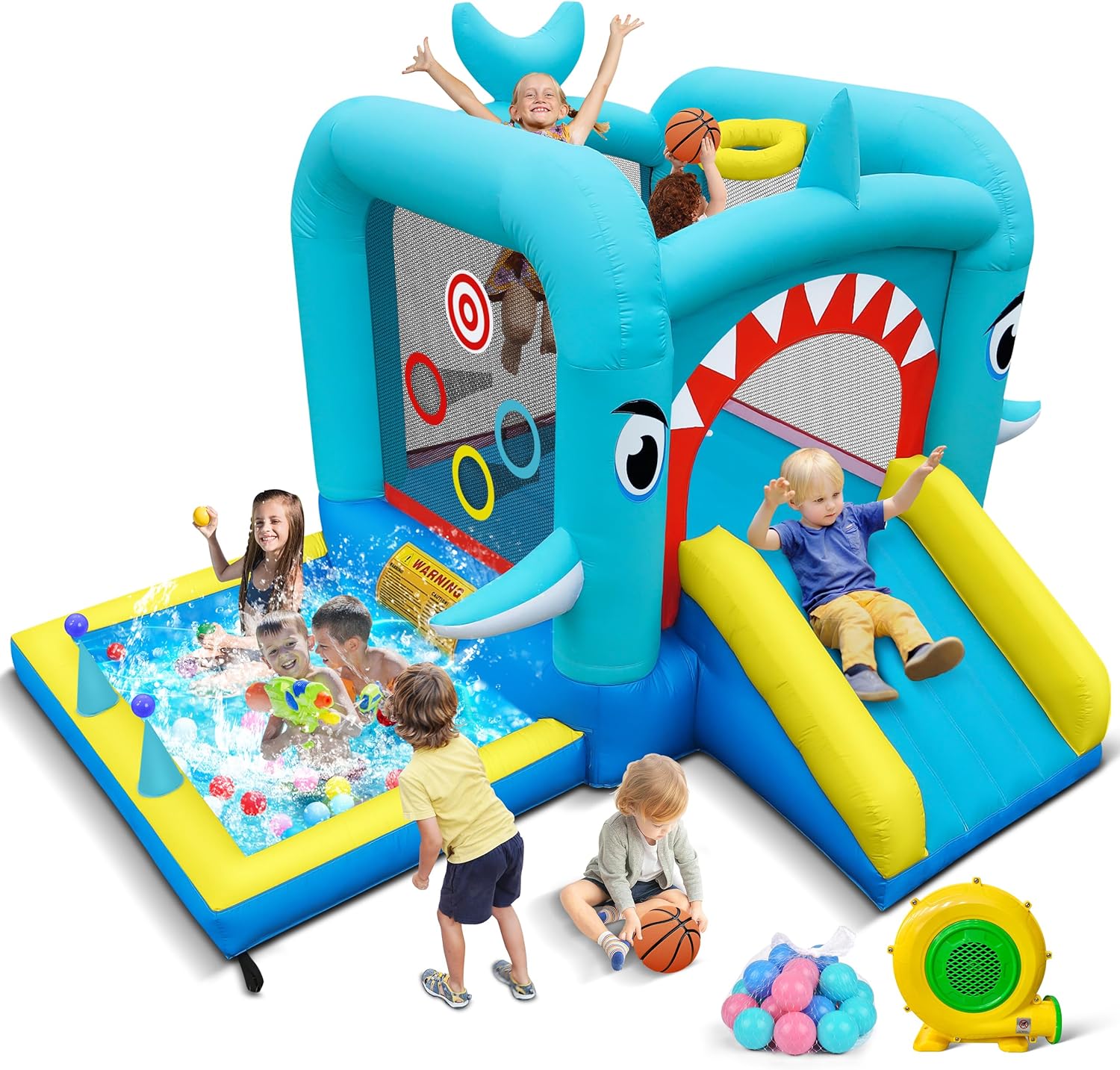 Culaluva Inflatable Bounce House: Jump Bouncer Castle Slide Combo - 7 in 1 for Kids 3-8 - with 370W Blower - for Indoor Outdoor Play