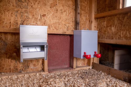 RentACoop Galvanized Chicken Trough Feeder, Weatherproof Poultry Food Dispenser with Lid 25LB Capacity