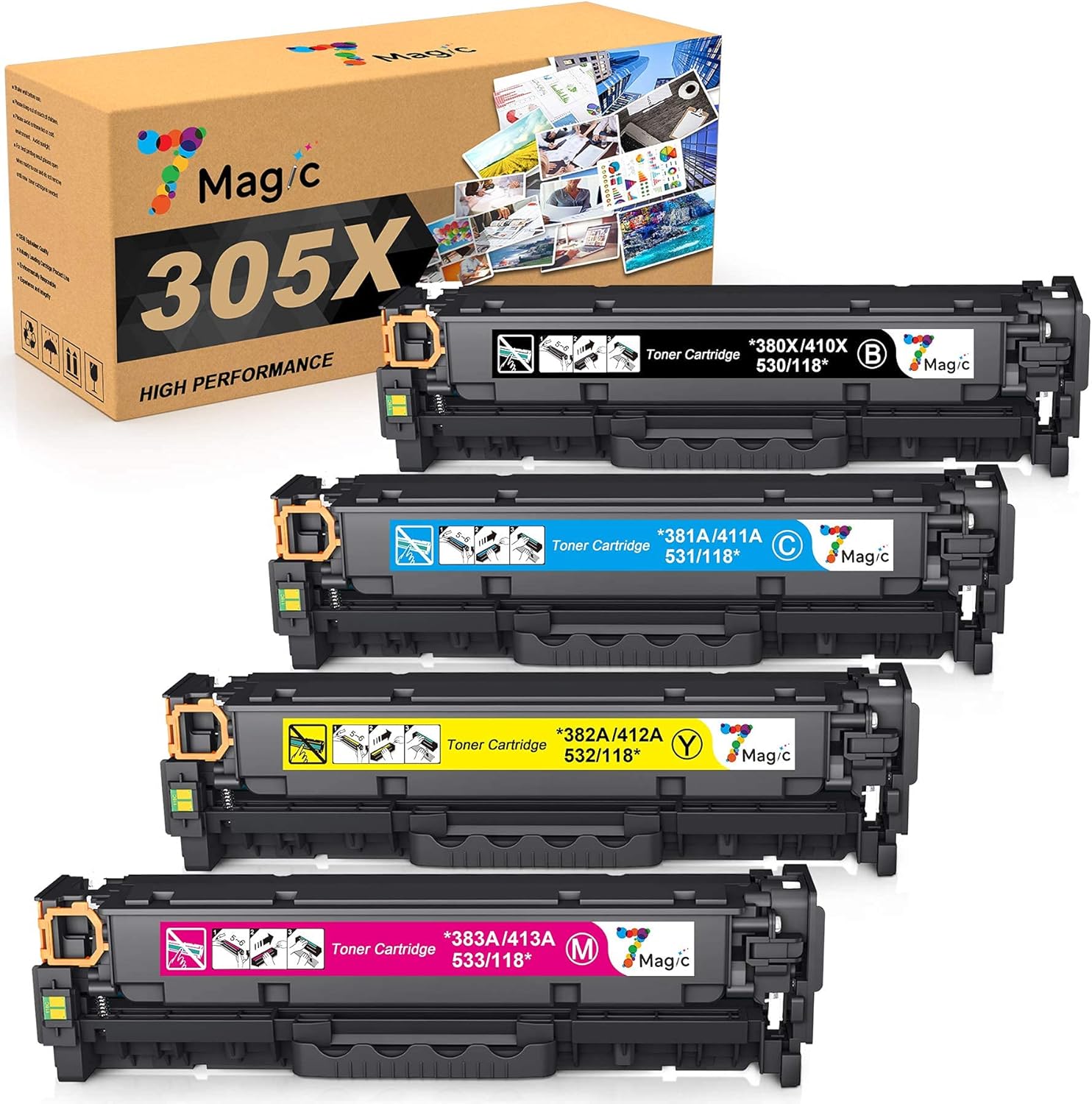 Remanufactured Toner Cartridge Replacement for HP 305A 305X CE410X CE410A for HP Laserjet Pro 400 Color MFP M451nw M451dn M451dw M475dw M475dn Laserjet Pro 300 MFP M375nw M351A Printer (4 Pack)
