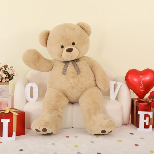 MaoGoLan 55 Inch Giant Teddy Bear Stuffed Animal, Big Stuffed Bear for Baby Shower Life Size Large Teddy Bear for Girlfriend Boyfriend Wife Children（Light Brown）