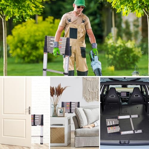 Telescoping Ladder,16.5FT Telescoping A Frame Ladders with Movable Wheel,Household Use Stainless Steel Folding Ladder,Multi-Purpose Collapsible Ladder for Outdoor Work