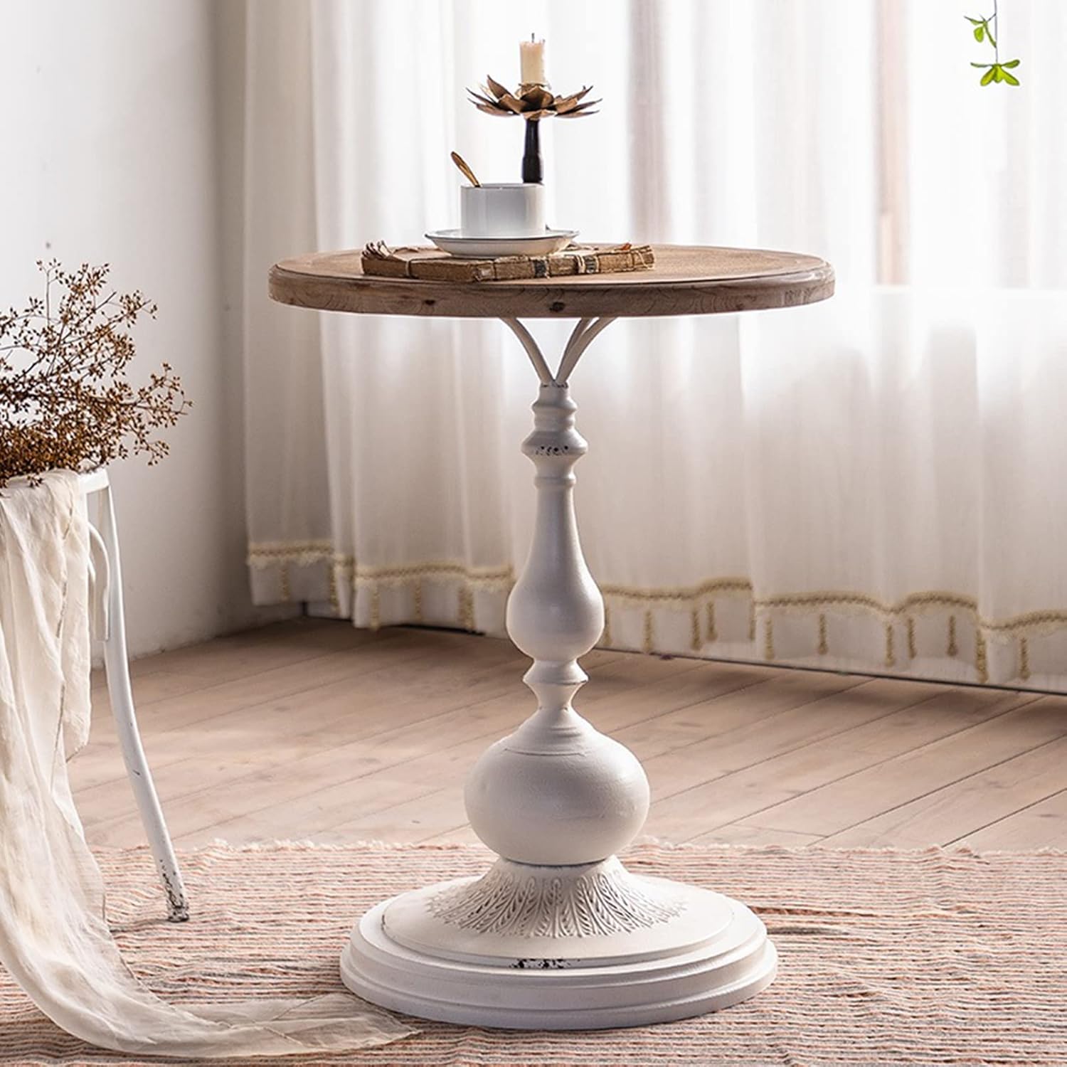 Solid Wood Coffee Table, French Light Luxury Side Table, Retro Old Homestay Living Room Coffee Table American Industrial Style Table