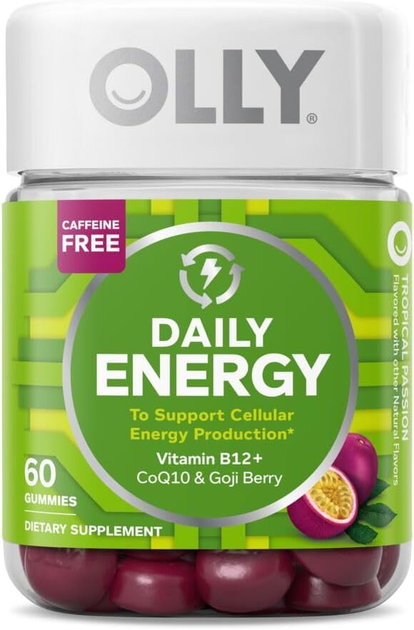 OLLY Daily Energy Gummy Vitamin B12 CoQ10 Goji Berry Tropical Flavor 60 Count & Medicated Chest Rub Eucalyptus Menthol Camphor 4 oz Jar