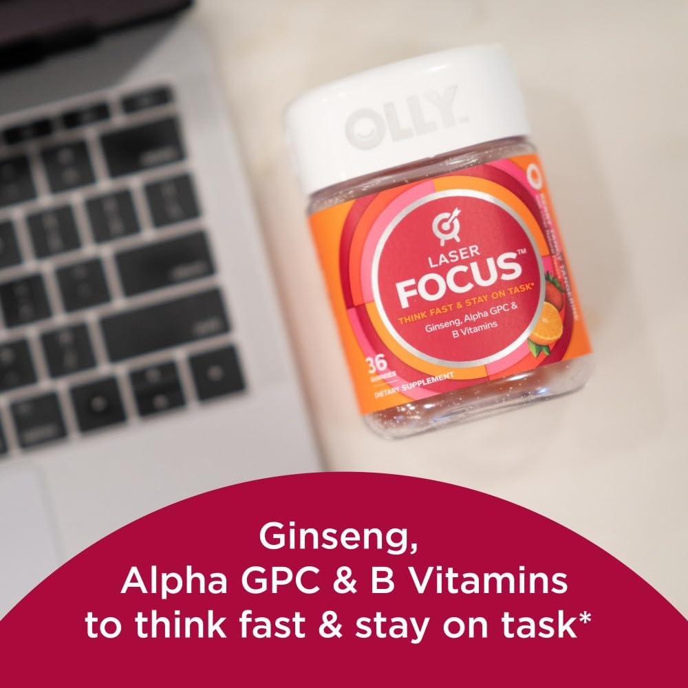 OLLY Laser Focus Gummy, Ginseng, Alpha GPC, B Vitamins, 36 Count & Men's Multivitamin Gummy, Vitamins A C D E B, Zinc, 90 Count