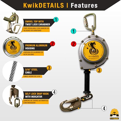 KwikSafety - Charlotte, NC - Cobra 20' Self Retracting Lifeline [NO Tangle Steel Cable] Class B SRL ANSI OSHA Retractable Fall Arrest Construction Roofing PPE Gear
