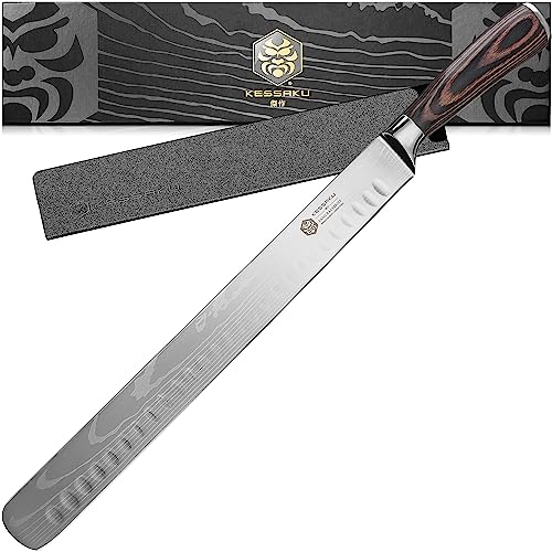 Carving Knife - 12 inch - Samurai Series - Razor Sharp - Granton Edge - Forged 7Cr17MoV High Carbon Stainless Steel - Wood Handle with Blade Guard