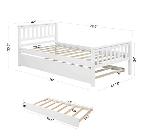 Twin Size Wood Daybed with Trundle and Storage, Twin Daybed with 3 Drawers for Bedrooms,Guestroom, Dorms, for Boys/Girls, Kids, Teens and Adults, No Box Spring Required, White