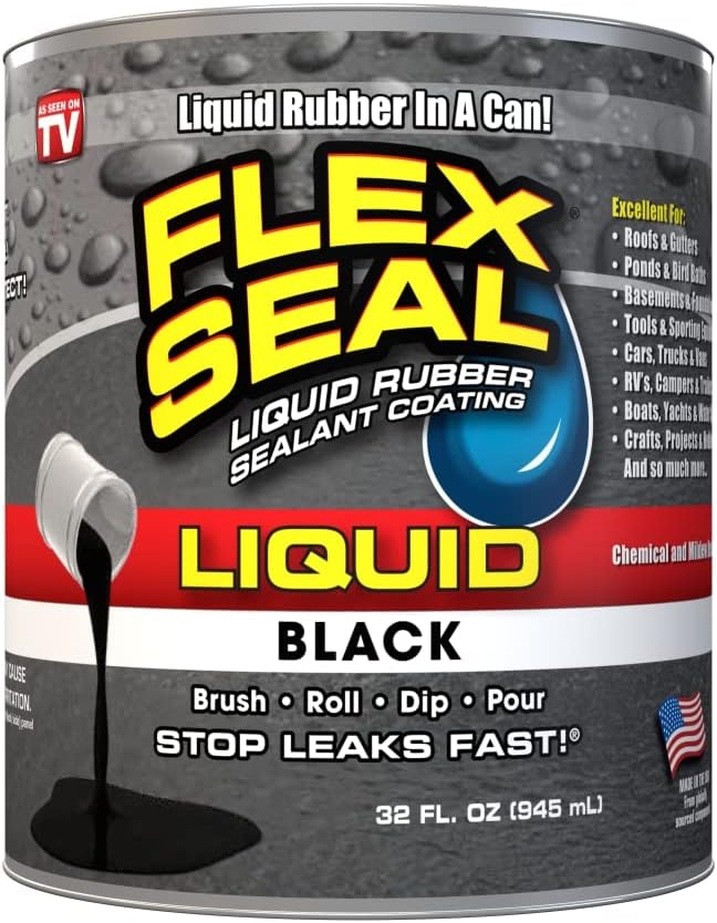 Flex Seal Liquid, 32 oz, Black, Liquid Rubber Coating Sealant, Waterproof, Flexible, Breathable, and UV Resistant, Roof Repair, Basements, RV, Campers, Trailers, Marine, EPDM, Masonry