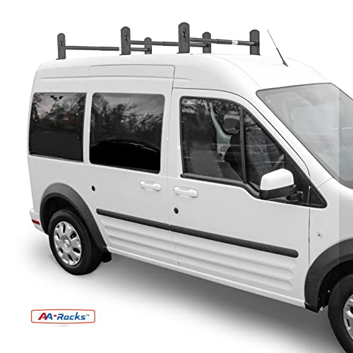 AA-Racks Model DX36 Compatible Transit Connect 2008-13 Steel 3 Bar Utility Drilling Van Roof Ladder Rack System - Sandy Black