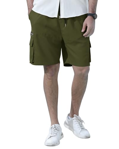 Angbater Men's Cargo Shorts Casual Drawstring Elastic Waist Outdoor Lightweight Workout Hiking Short with Multi-Pocket