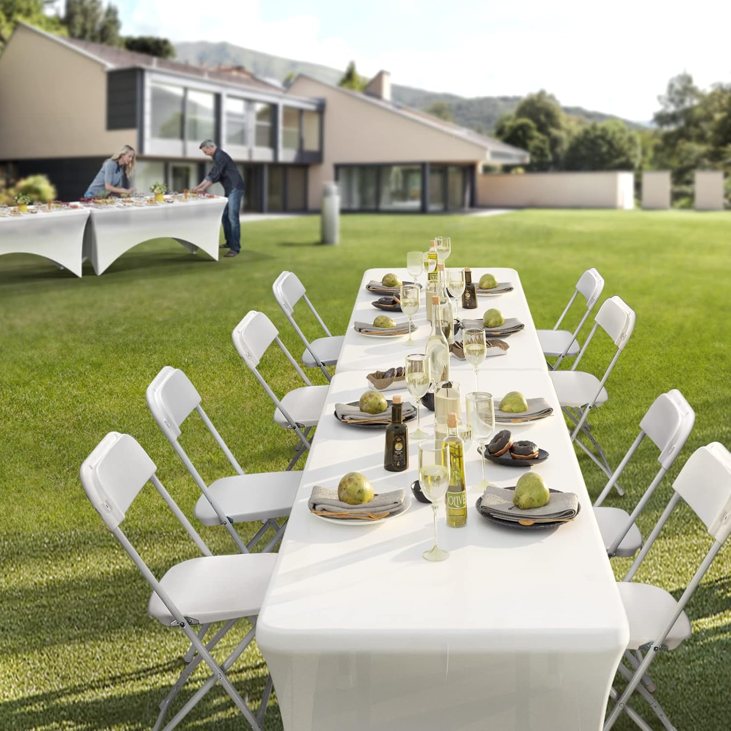 Bonnlo Folding Chairs Set of 10, White Plastic Chair Sturdy Seat with Metal Frame, Perfect for Party, Event, Wedding, Birthday, Office, Outside Entertaining