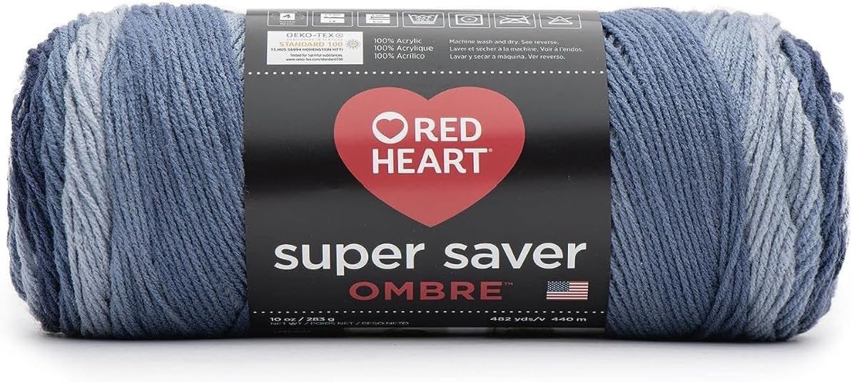 Red Heart Super Saver Jumbo Navy Ombre Yarn - 1 Pack of 283g/10oz - Acrylic - 4 Medium (Worsted) - 482 Yards - Knitting/Crochet & Amigurumi