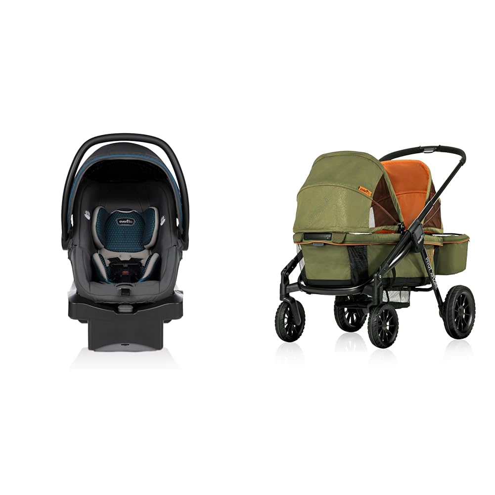 Evenflo LiteMax DLX Infant Car Seat with FreeFlow Fabric, SafeZone and Load Leg Base & Pivot Xplore All-Terrain Stroller Wagon (Ranger Green)