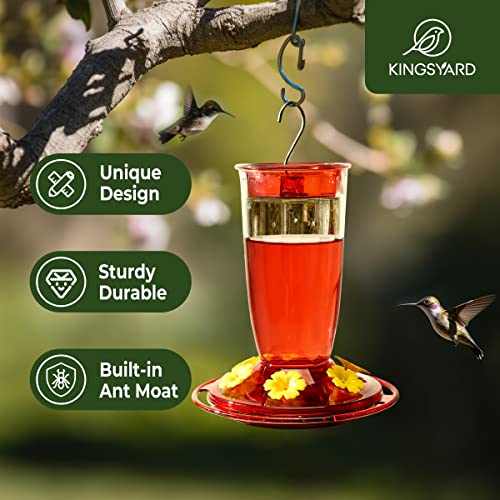 Kingsyard 2 Pack Hummingbird Feeder for Outdoors Hanging - 6 Bee Guard Feeding Ports & Built-in Ant Moat, Wild Bird Feeder for Outside Garden Yard Patio 16 Oz, Clear