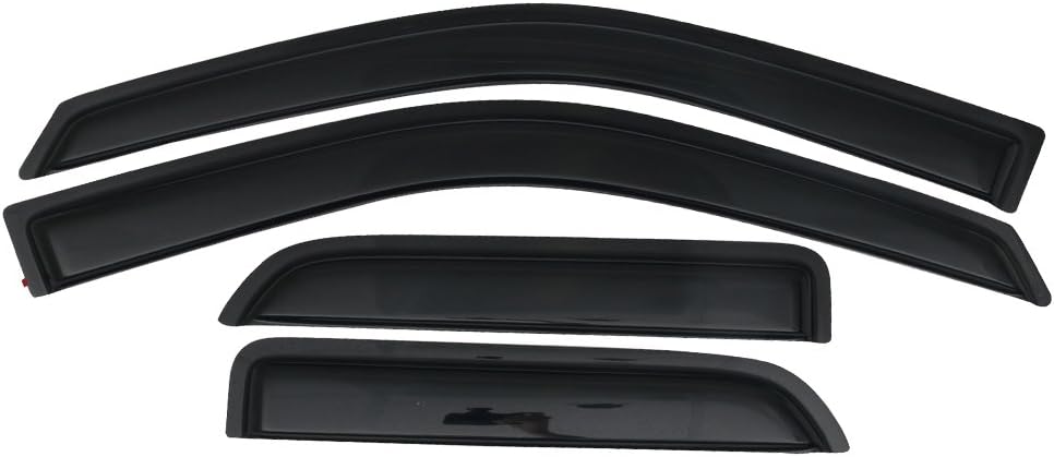 IKON MOTORSPORTS Tape On External Window Visor, Compatible with 2009-2018 Dodge Ram 1500 Quad Cab, 2019-2023 Ram 1500 Classic Quad Cab; Slim Style Acrylic Smoke Tinted 4PCS
