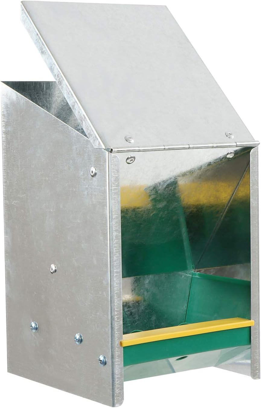 Automatic Chicken Feeder System - 5.5 lb. Capacity Galvanized Feeder Metal Trough for Poultry and Rabbits