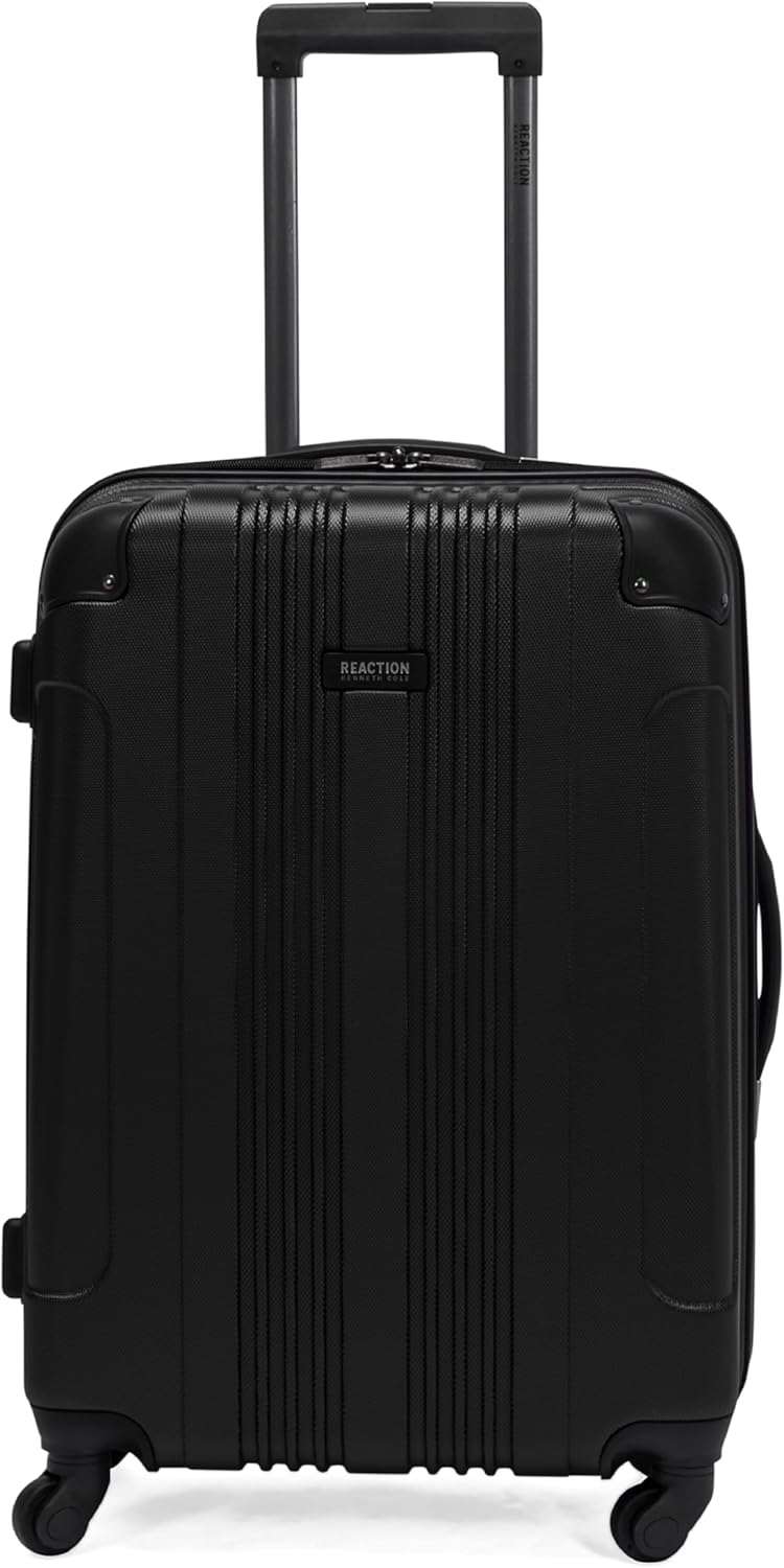 Kenneth Cole REACTION Out of Bounds Lightweight Hardshell 4-Wheel Spinner Luggage, Midnight Black, 24-Inch Checked