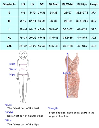 GRACE KARIN Women's Sexy Sequin Sparkly Glitter Ruched Party Club Dress Spaghetti Straps Wrap V-neck Bodycon Dress