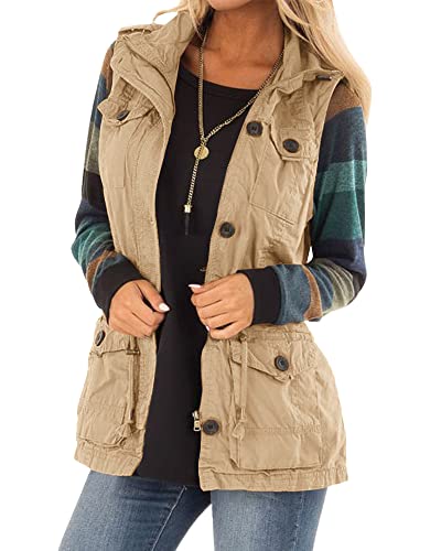 Koodred Women's Casual Military Utility Vest Lightweight Sleeveless Drawstring Jackets with Pockets