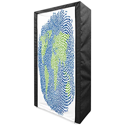 Ambesonne World Map Portable Fabric Wardrobe, Map of The World Fingerprint Style Continents Asia Europe Africa America, Clothing Organizer and Storage Closet with Shelves, 33.5