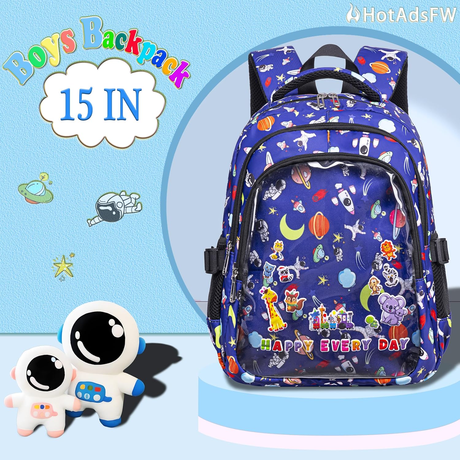 Space Kids Backpack Boys 4-6 Small 15 Inch Bookbag for Kindergarten Preschool Age 2-4 Toddler Backpack for Grade 1 2 3 Mochilas Para Niños