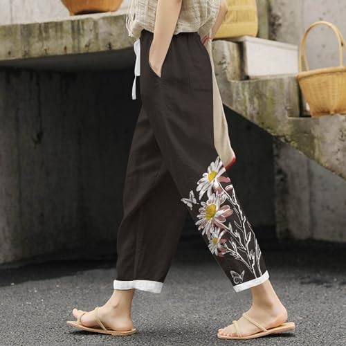Women Linen Summer Loose Pant Trousers Low Waist Wide Leg Slim Fit Pant Trousers Office